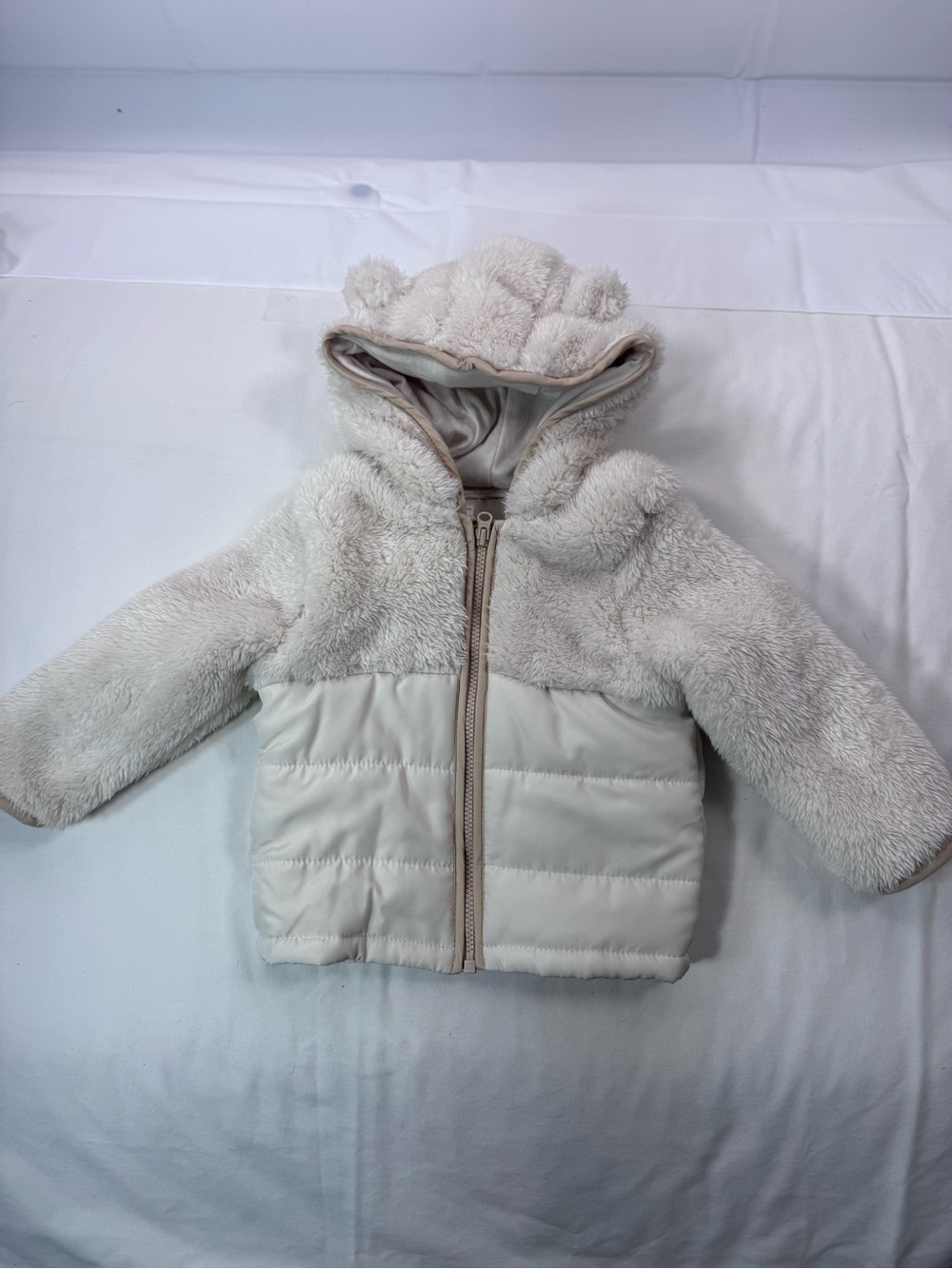 Carter's Cream Teddy Puffer Jacket with Bear-Ear Hood